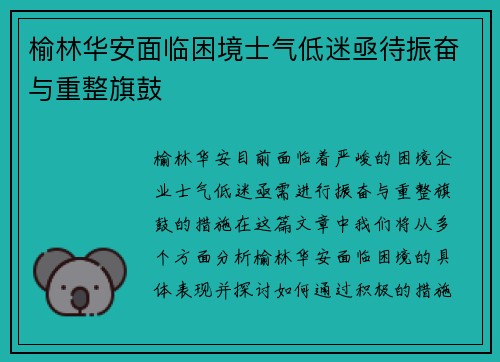 榆林华安面临困境士气低迷亟待振奋与重整旗鼓